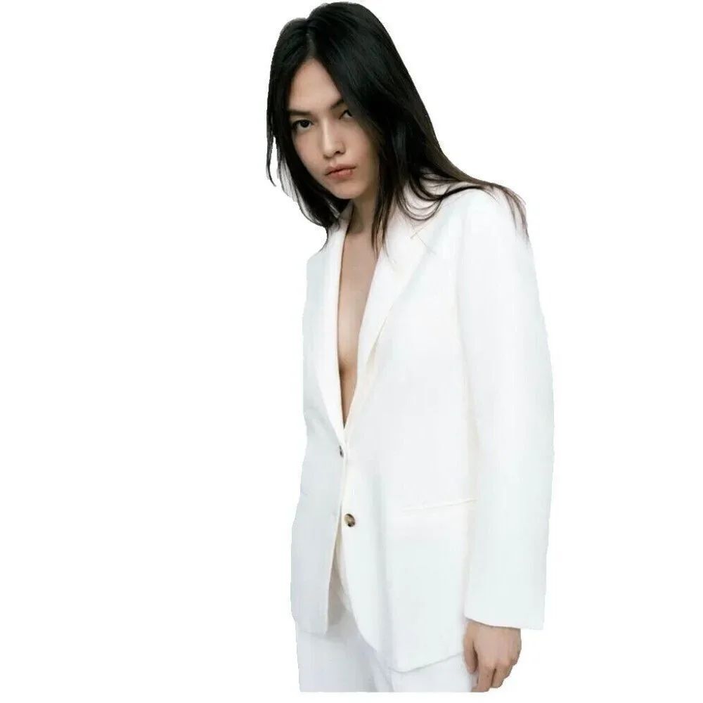 Zara Womens Blazer Suit Jacket S Oyster White Straight Cut Lined 2010/858 NWT